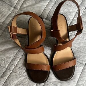 LOFT Brown Leather Multi-Strap Ankle Buckle Sandals